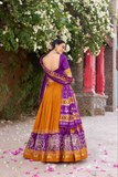 Flush Orange Tussar Silk Lehenga Choli with Kashmiri & Foil Print