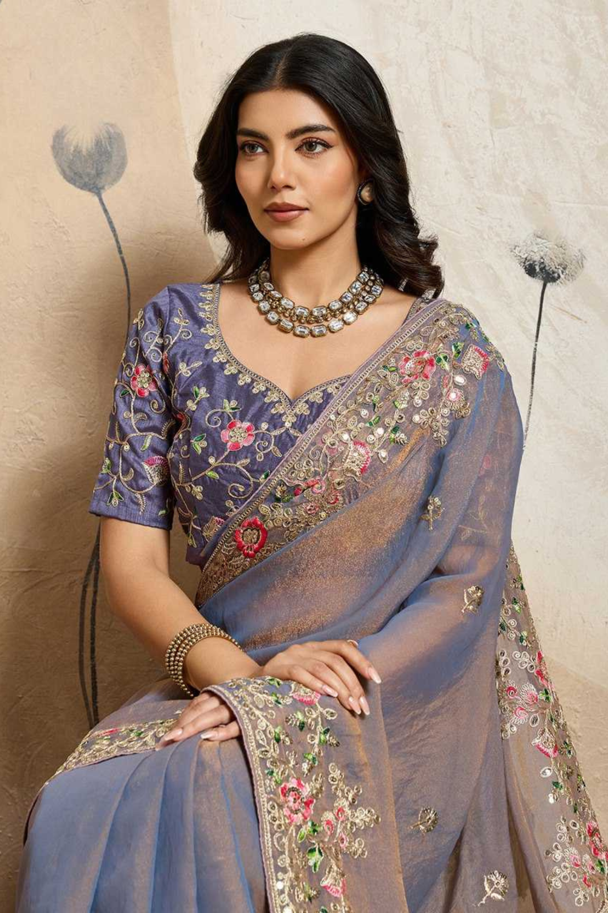 Elegant Moss Chiffon Embroidered Saree