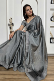 Elegant Grey Rangoli Silk Saree with Sequins & Stone Work
