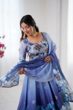 Premium Organza Soft Taby Silk Gown with Digital Print & Dupatta