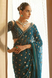 Luxury Teal Faux Georgette Party Wear Saree with Heavy Sequin Box Work