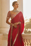 Shilpa Shetty Inspired Royal Red Satin Silk Saree with Original Mirror and Embroidery Work
