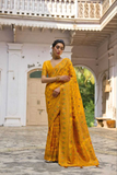 Yellow Extra Soft Pashmina Silk Saree with Kashmiri Jal Weaving & Zari-Meena Work