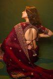 Maroon Soft Silk Organza Saree with All-Over Sequin and Thread Embroidery