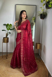 Maroon Soft Geemichu Silk Saree with Designer Embroidered Cutwork Border