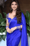 Royal Blue Faux Georgette Saree with Zarkhan Diamond Border - kavyo.in