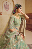 Green Net Bridal Lehenga with Sequins, Coding & Thread Embroidery Work