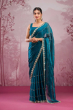 Premium Blue Silk Saree with Real Mirror & Glitter Dori Work