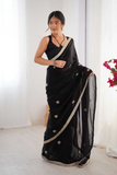 Elegant Black Fandy Saree with Beads & Sequin Embroidery