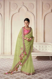 Elegant Green Organza Saree with Silk Blouse