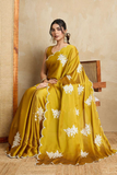 Mustard Yellow Rangoli Silk Saree with Embroidery & Cutwork Border