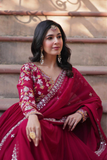 Red Faux Blooming Embroidered Zari Sequins Gown with Dupatta