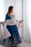 Royal Blue Georgette Embroidered Anarkali Set