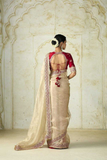 Golden Ivory Soft Net Saree with Heavy Banarasi Blouse