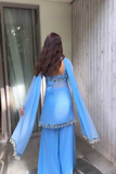 Sky Blue Mirror Work Faux Georgette Palazzo Suit Set