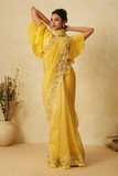 Soft Crunchy Silk Saree in Haldi Yellow with Sequin Embroidery