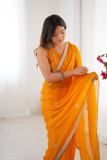Elegant Yellow Fandy Saree with Beads & Sequin Embroidery