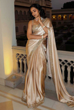 Off White Satin Silk Saree with Original Mirror and Embroidery Work
