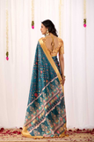 Soft Lichi Silk Saree with Tribal Art Print & Luxurious Gold Zari Border