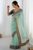 Net Wedding Wear Saree with Embroidered Border Lace