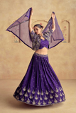 Royal Violet Chinon & Real Georgette Embroidered Indo-Western Lehenga Set