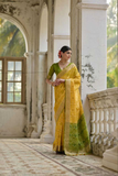 Yellow Soft Desi Raw Silk Saree with Pochampally Ikkat Concept & Zari Weaving Border