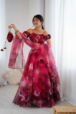 Radiant Red Organza Digital Print Lehenga Set