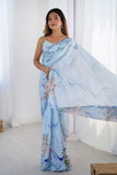 Sky Blue Chinnon Saree with Kutchi Mirror Lace