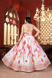 Floral Chinon Lehenga with Mirror Work & Pink Dupatta