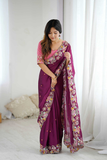 Premium Noha Crush Saree with Heavy Embroidery, Sequins & Cutwork Border