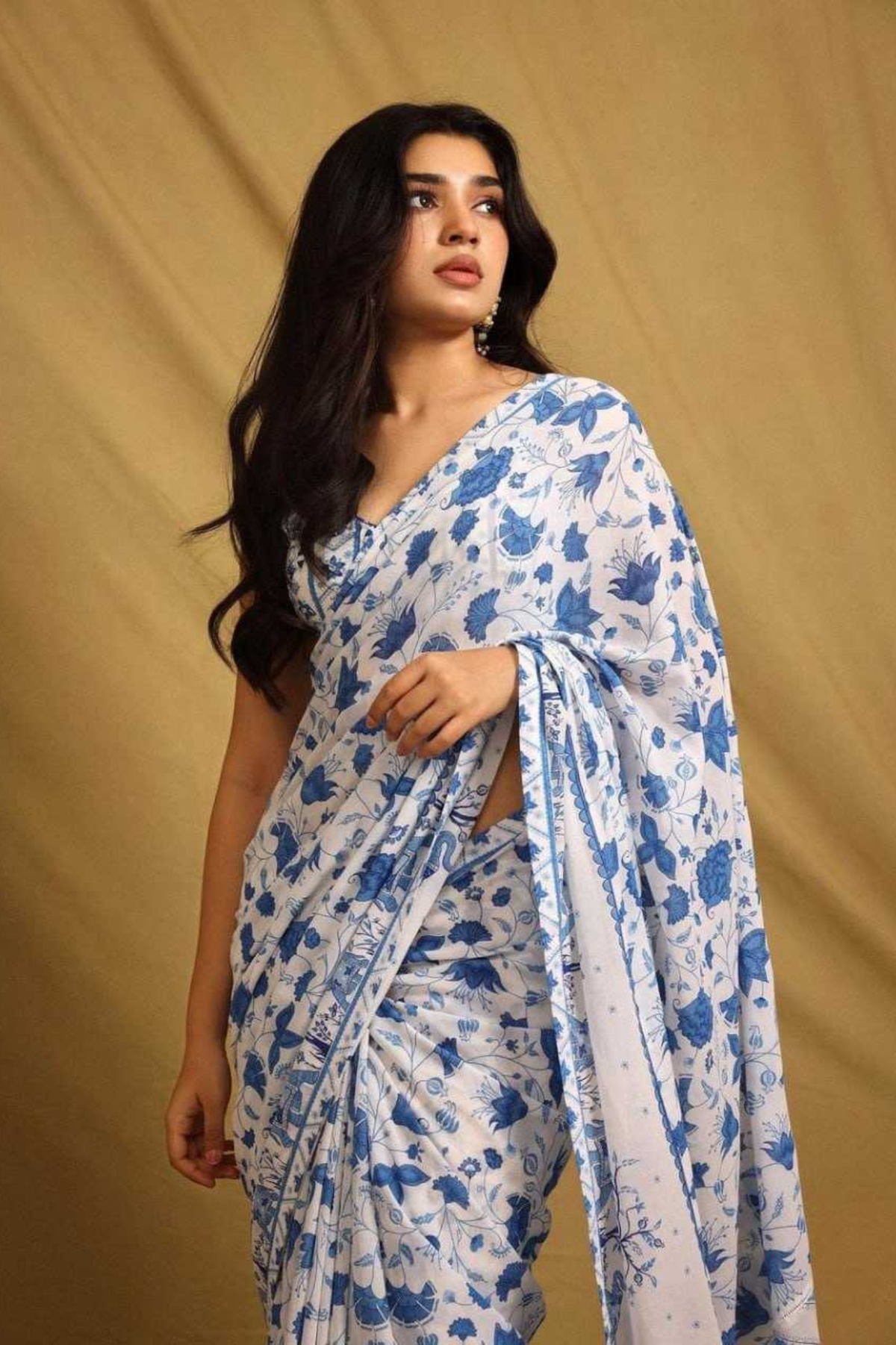 Super Fine Georgette Saree with Heavy Digital Floral Print & Lace Border