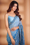 Heavy Faux Georgette Saree with Padding Print, 7MM Sequins & Zari Embroidery Work