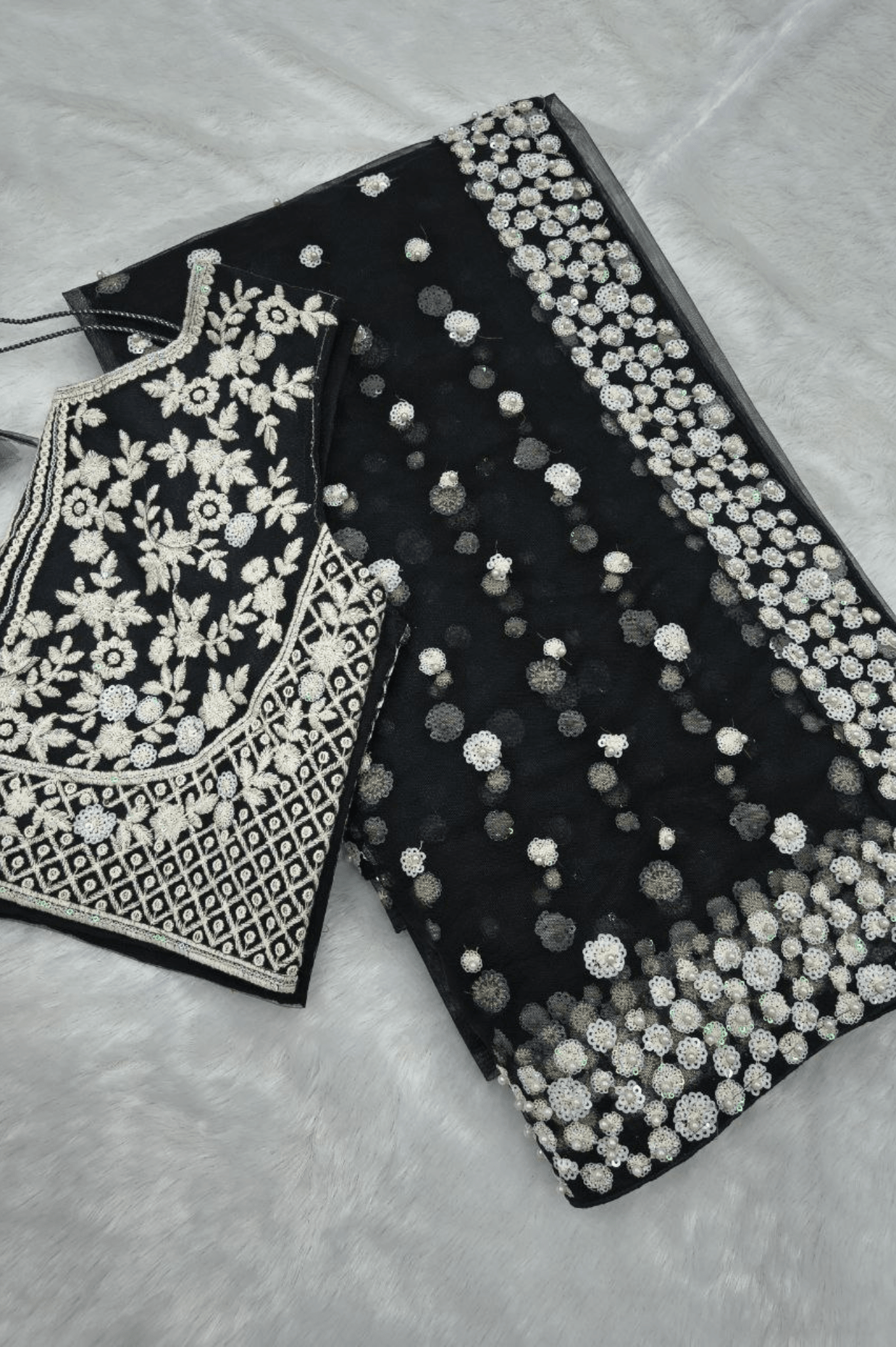 Midnight Black Butterfly Soft Net Saree with Pearl & Sequin Embroidery - kavyo.in