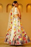 White Multi-Color Floral Embroidered Georgette Lehenga Set