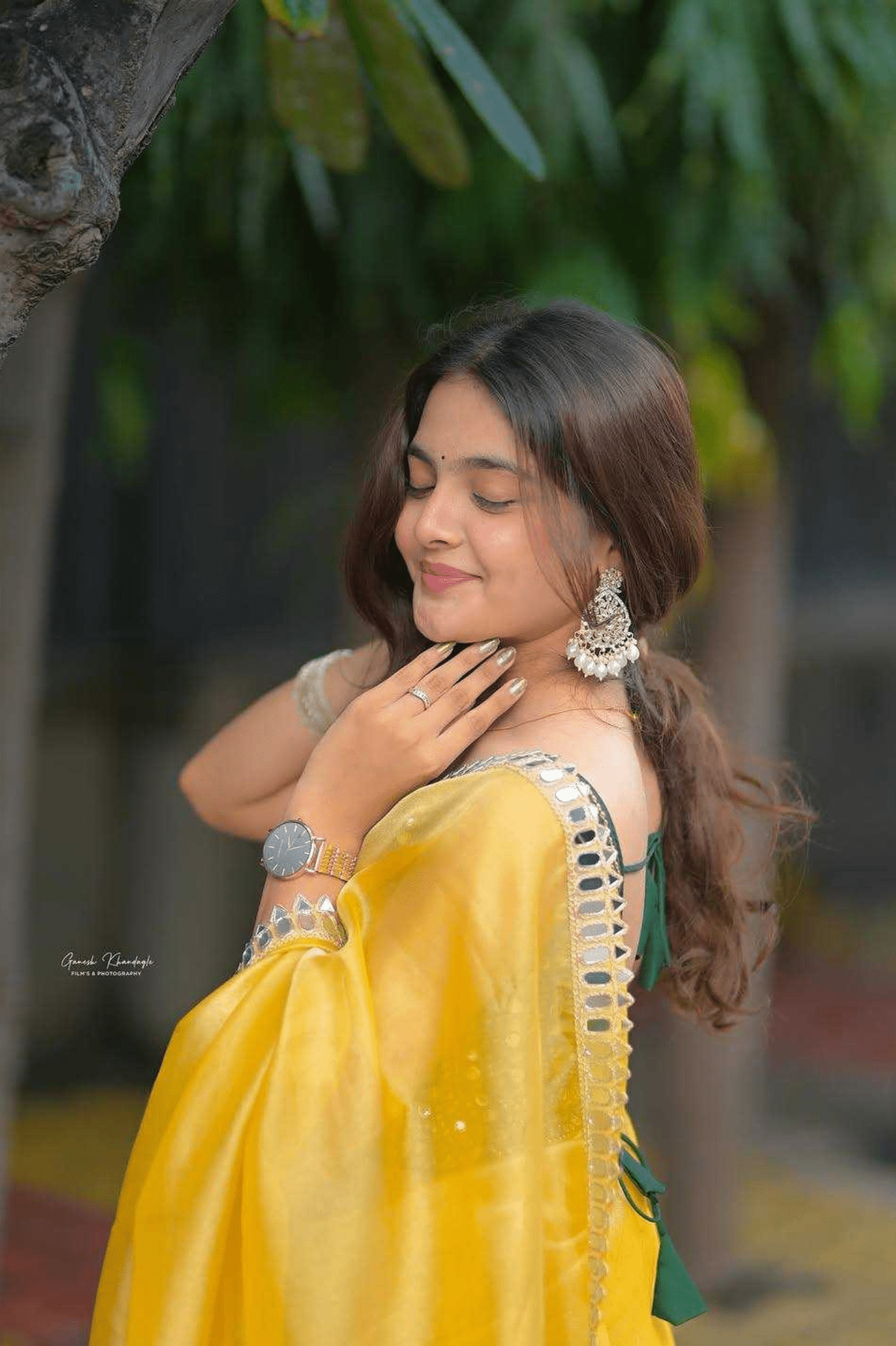 Pure Fandi Satin Silk Saree with Real Mirror Work & Embroidered Blouse - kavyo.in