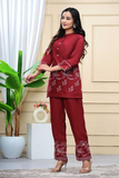Ladybook Red Grace – Embroidered Kurti Pant Set for Office & Daily Wear