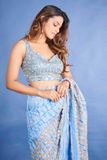 Sky Blue Heavy Georgette Silk Saree with Jari & Sequence Embroidery Work