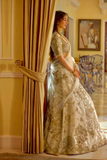 Ivory Gold Embroidered Slub Silk Bridal Lehenga