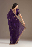 Purple Frandy Satin Silk Saree with Sequins & Jari Dori Embroidery