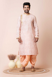 Peach Mono Cotton-Poly Kurta with Dhoti Pajama Set for Men