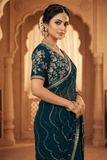 Emerald Green Pure Blooming Silk Georgette Saree with Sequin Work - kavyo.in
