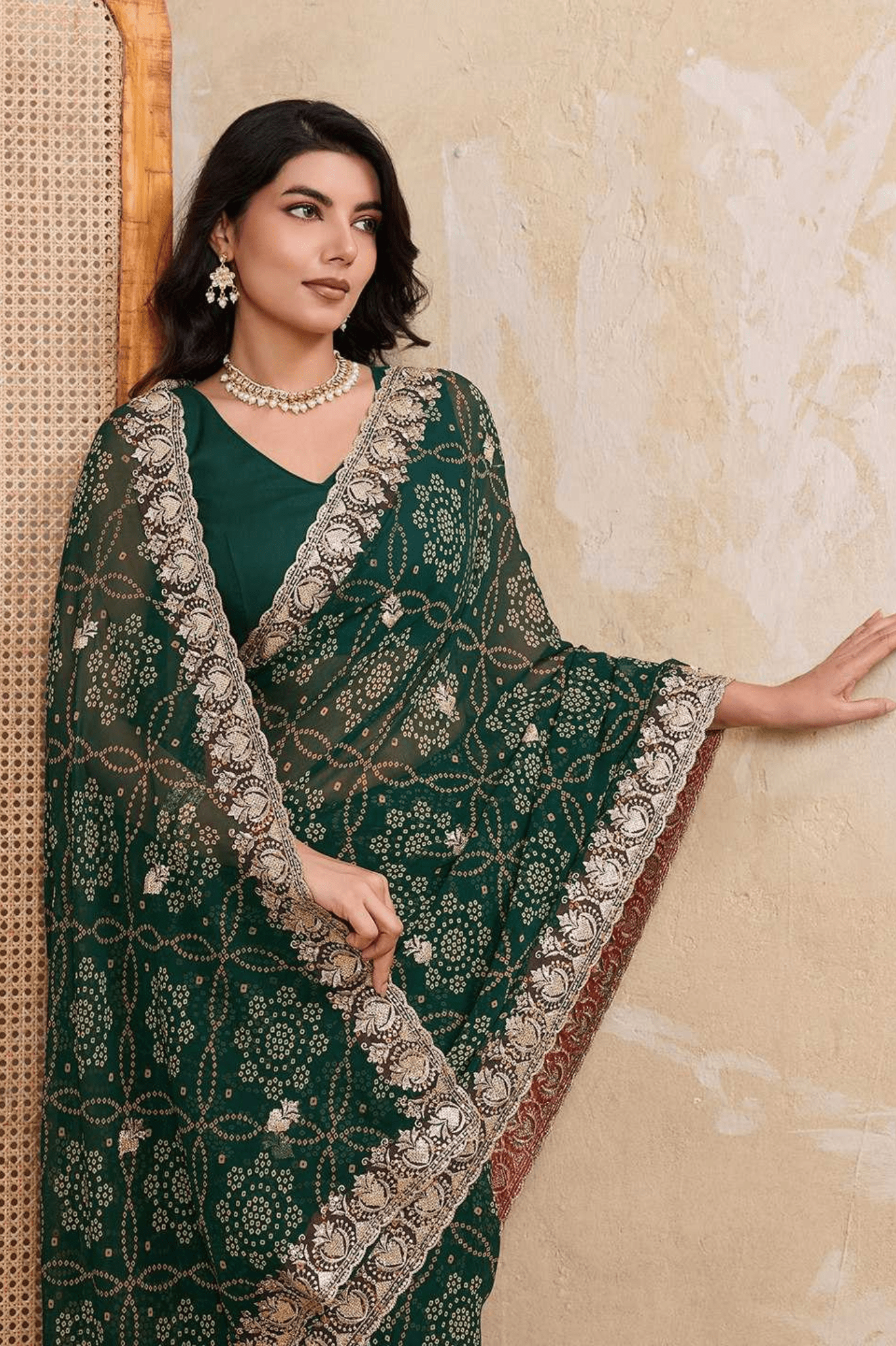 Royal Bandhej Soft Georgette Wedding Saree with Heavy Cutwork Border - kavyo.in