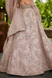 Light Pink Tissue Embroidered Bridal Lehenga Choli with Dupatta