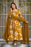 Vaani Mustard Bloom Rayon Anarkali Suit Set - kavyo.in