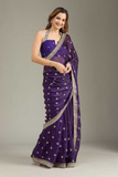 Purple Soft Fancy Chiffon Saree with Zari Pallu & Hand Stone Work