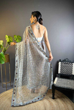Designer Butterfly Net Saree with Stone & Foil Thread Embroidery Work