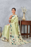 Soft Georgette Printed Saree with Elegant Lace Border & Artistic Motifs