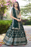 Emerald Green Dola Silk Jacquard Lehenga Choli Set with Organza Dupatta