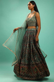 Teal Chinon Lehenga Choli with Net Dupatta