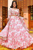 Elegant Floral Printed Georgette Lehenga with Step Flair & Fancy Lace Dupatta